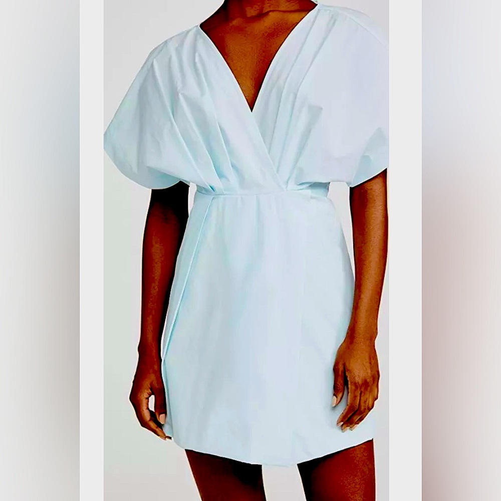 Rachel Comey Arco Spa Blue V-neck Mini 100% Cotton Summer Dress